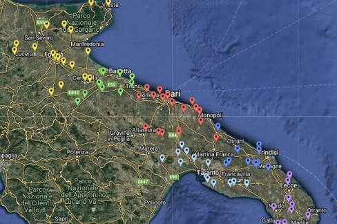 Mappa degli incidenti - foto ASSET PUGLIA