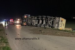 Ribaltato su Altamura Corato un tir con carico cereali