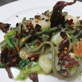 Ricetta Salata “Spaghettone di grano arso con verdure campestri e gamberetti”