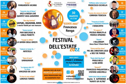 Rassegna estiva del Comune di Altamura: grandi concerti, comici, teatro e animazione per bambini